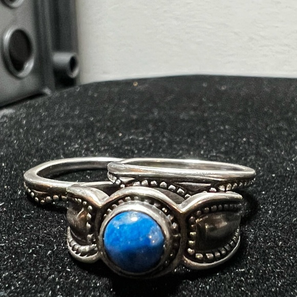 Beautiful Sterling silver three set ring with lapiz lazuli - Picture 6 of 13